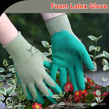 SRSAFETY 13G knitted nylon liner coated foam garden latex gloves/latex glove price china suppliers free sample